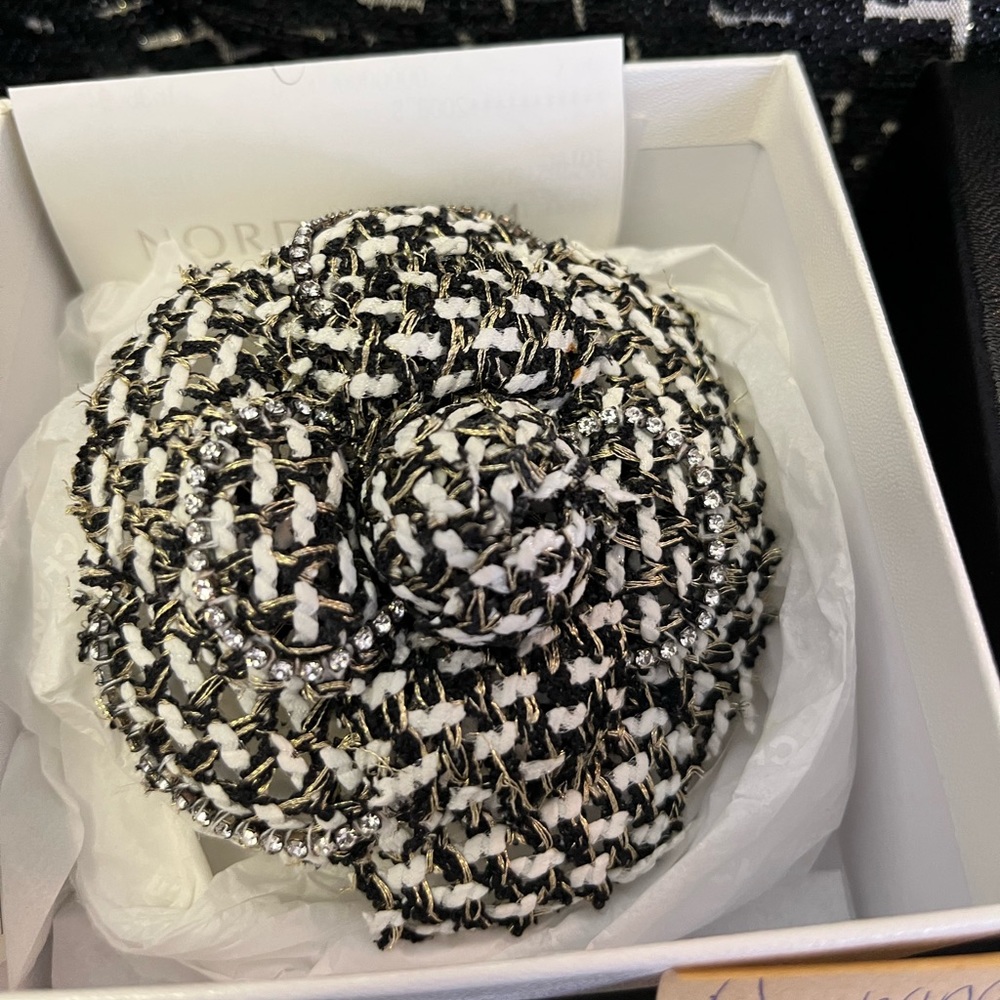 Chanel tweed camellia brooch